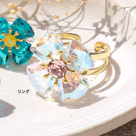 レシピNo.KR0827　貴和クリスタルのフラワーアクセサリー2種