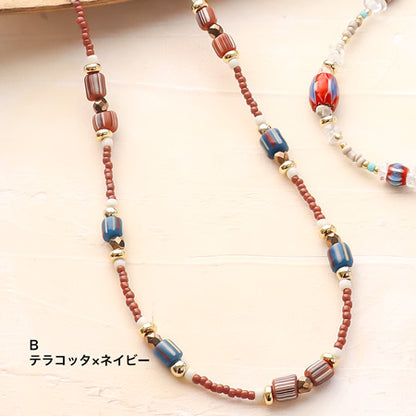 レシピ(図のみ)No.KR0833　アフリカントレードビーズのランダムフォルムネックレス2種