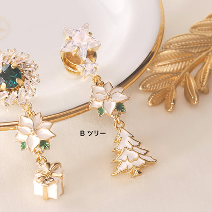 レシピNo.KR0877　ホワイトクリスマスのピンブローチ2種