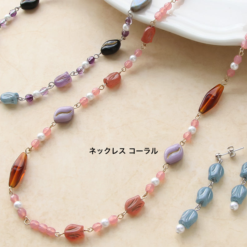 レシピNo.KR0879　チェコビーズチューリップのアクセサリー3種
