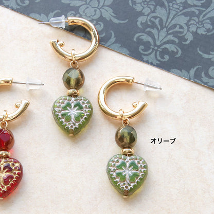 レシピNo.KR0880　チェコビーズハートクローバーのパフュームピアス
