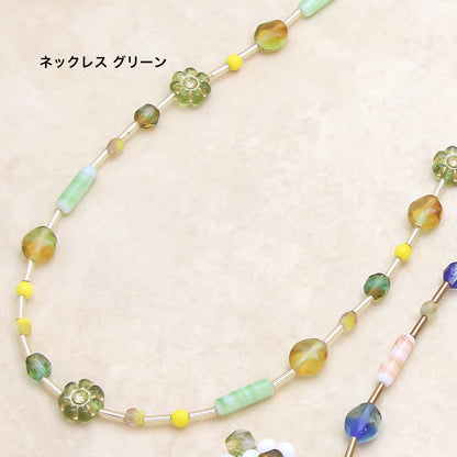 レシピNo.KR0883　チェコビーズのカラフルフラワーネック＆イヤリング