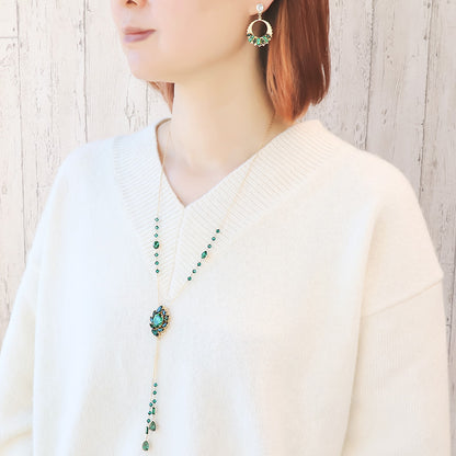 レシピNo.KR0884　貴和クリスタルのグリーンビジューネック＆ピアス