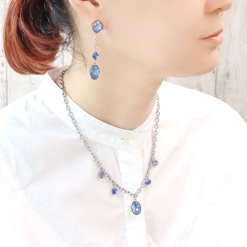 レシピNo.KR0889　貴和クリスタルとチェーンのボリュームネック＆ピアス