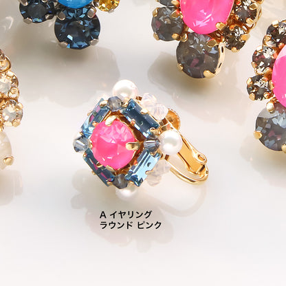 レシピNo.KR0890　貴和クリスタルのボリュームビジューイヤーアクセサリー2種
