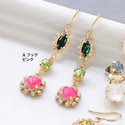 レシピNo.KR0891　貴和クリスタルのトリオビジューピアス2種