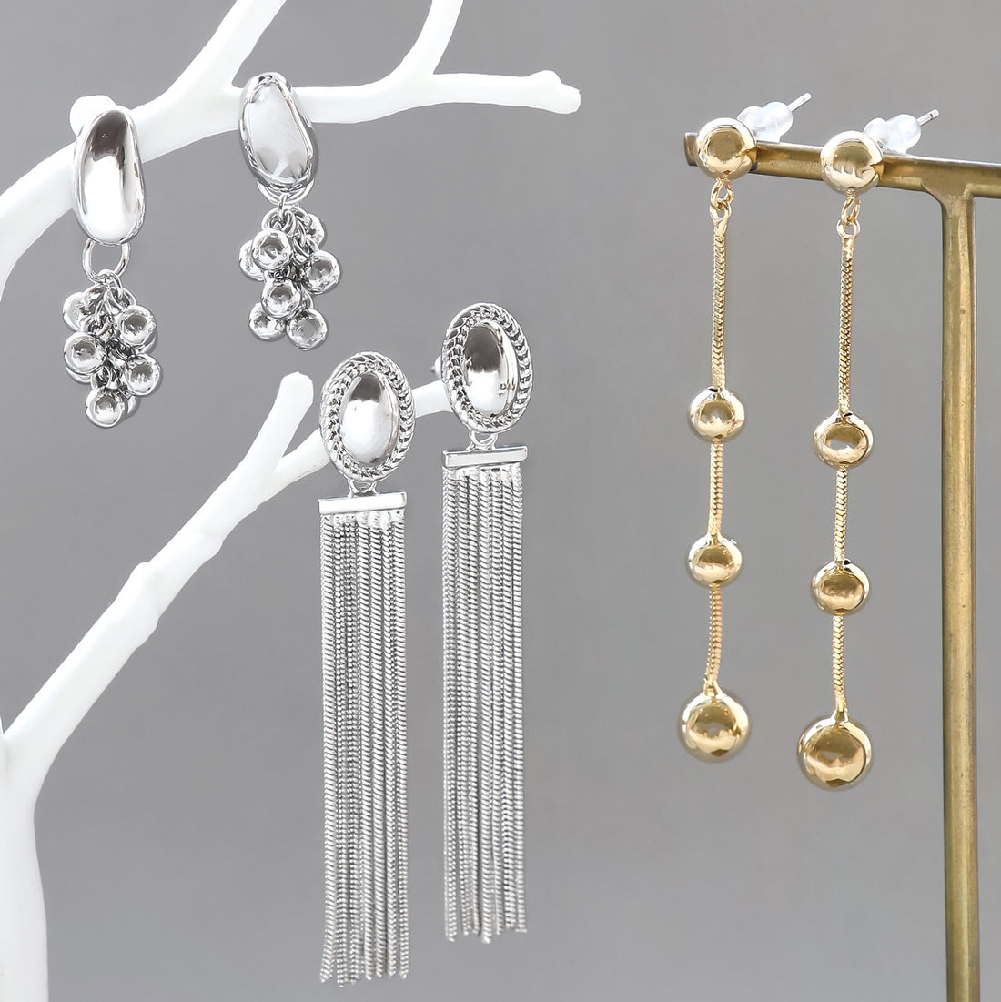 Recipe No.KR0897 3 types of metallic design earrings