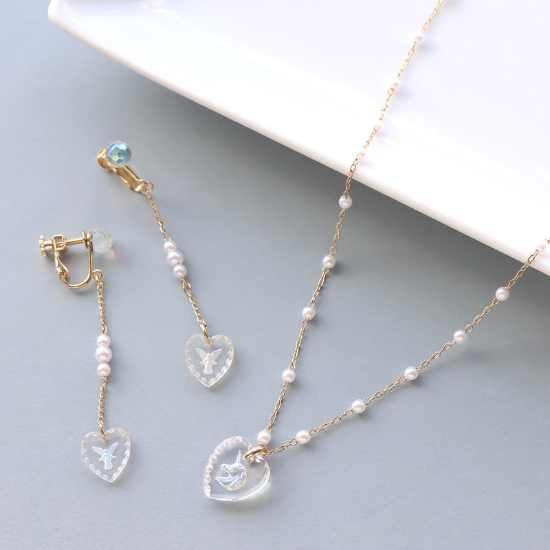 レシピ(図のみ)No.KR0901　ドイツ製ガラス ハートのネック＆イヤリング