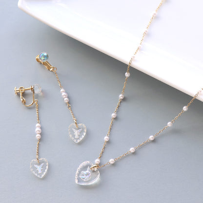 レシピ(図のみ)No.KR0901　ドイツ製ガラス ハートのネック＆イヤリング
