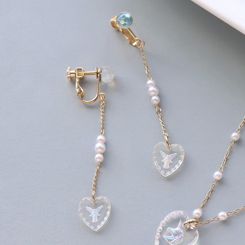 レシピ(図のみ)No.KR0901　ドイツ製ガラス ハートのネック＆イヤリング