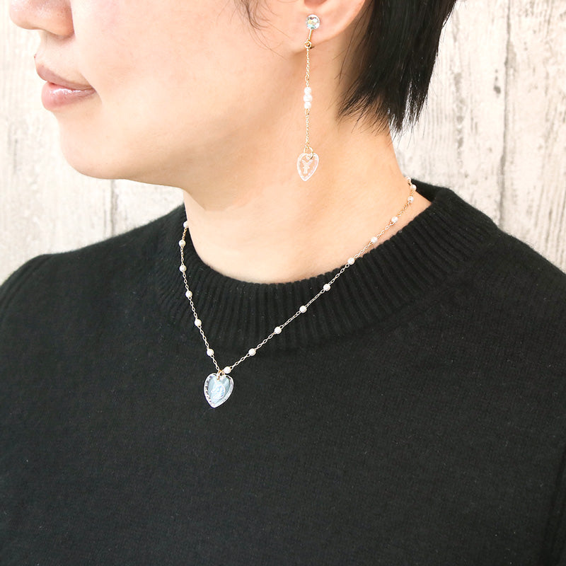 レシピ(図のみ)No.KR0901　ドイツ製ガラス ハートのネック＆イヤリング