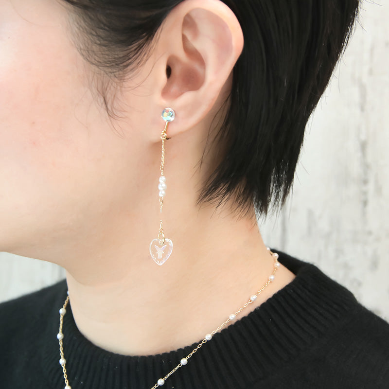 レシピ(図のみ)No.KR0901　ドイツ製ガラス ハートのネック＆イヤリング