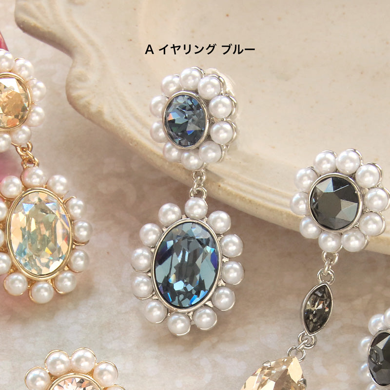 レシピNo.KR0911　貴和クリスタルとパールのイヤーアクセサリー2種