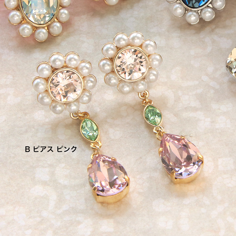 レシピNo.KR0911　貴和クリスタルとパールのイヤーアクセサリー2種