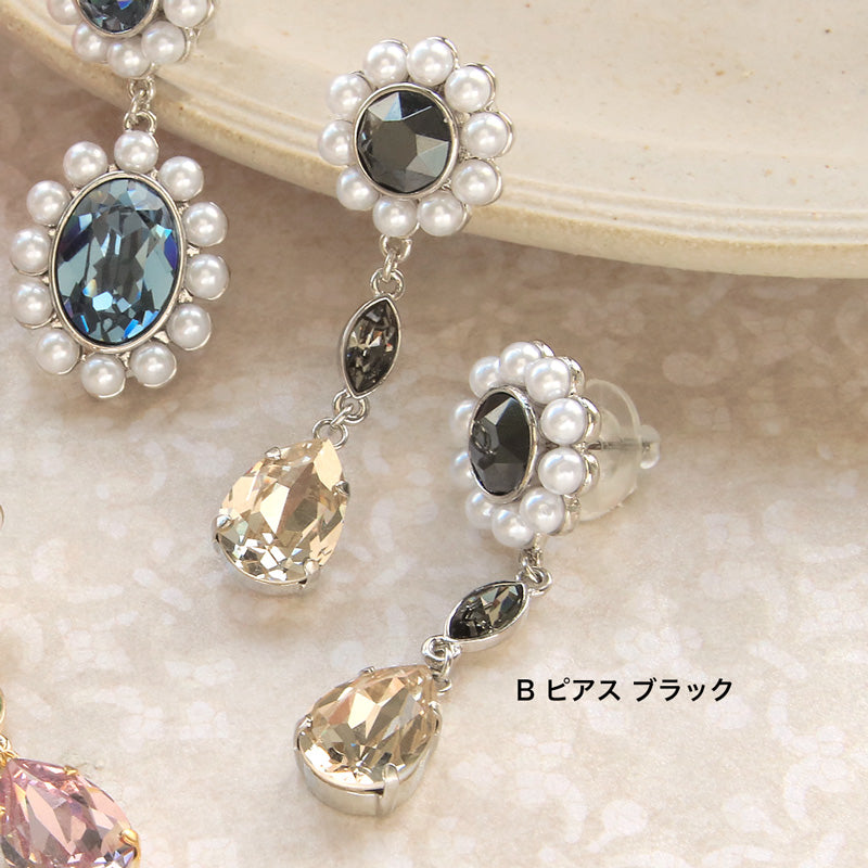 レシピNo.KR0911　貴和クリスタルとパールのイヤーアクセサリー2種