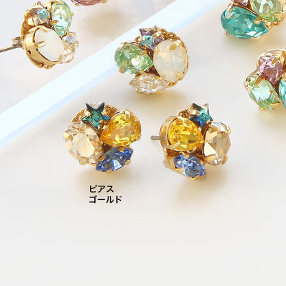 レシピNo.KR0912　貴和クリスタルのミックスビジューイヤーアクセサリー2種