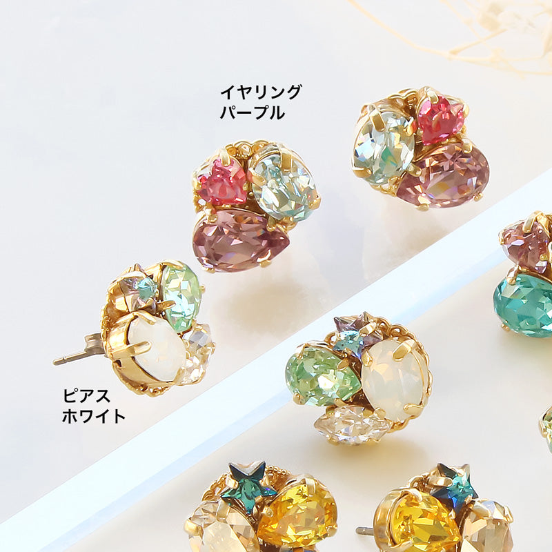 レシピNo.KR0912　貴和クリスタルのミックスビジューイヤーアクセサリー2種