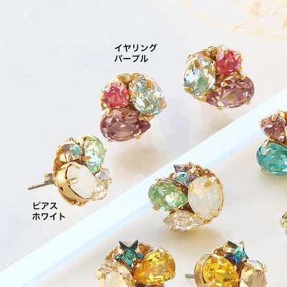 レシピNo.KR0912　貴和クリスタルのミックスビジューイヤーアクセサリー2種