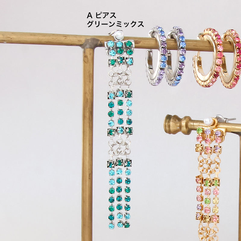 レシピNo.KR0915　連爪チェーンのマルチカラーイヤーアクセサリー2種