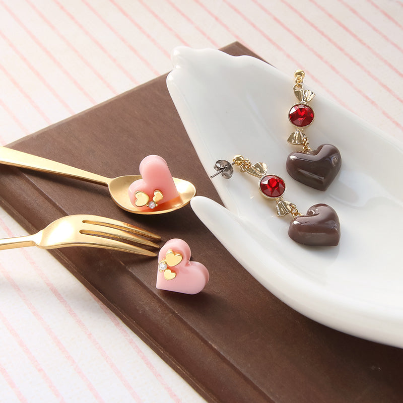 レシピNo.KR0928　ショコラハートのピアス2種