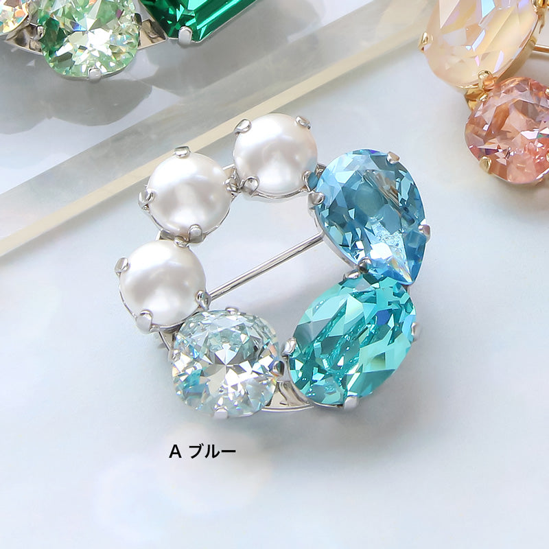 レシピNo.KR0940　貴和クリスタルのメタルリングブローチ2種