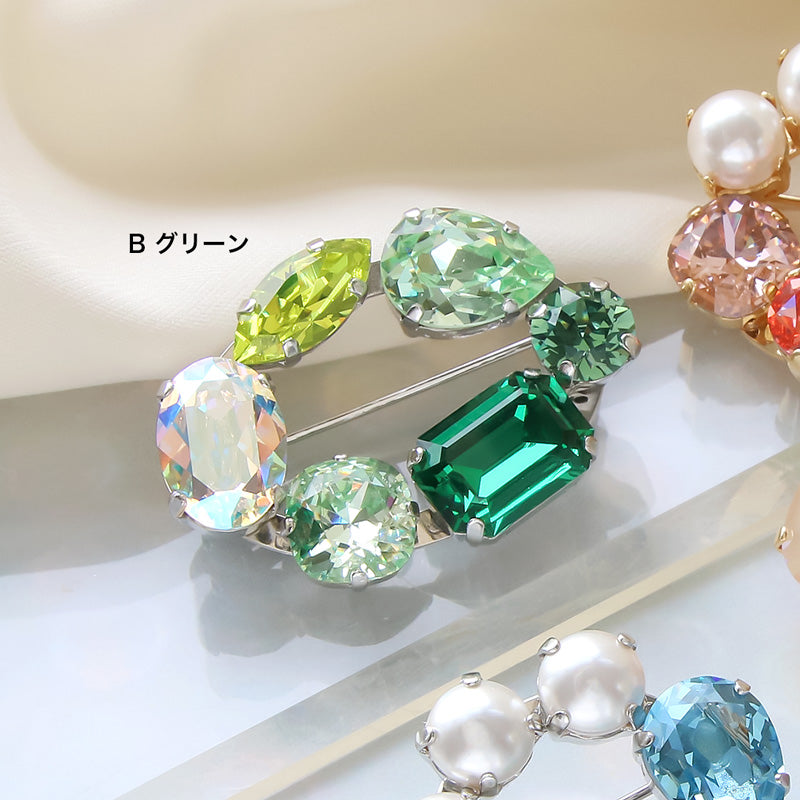 レシピNo.KR0940　貴和クリスタルのメタルリングブローチ2種