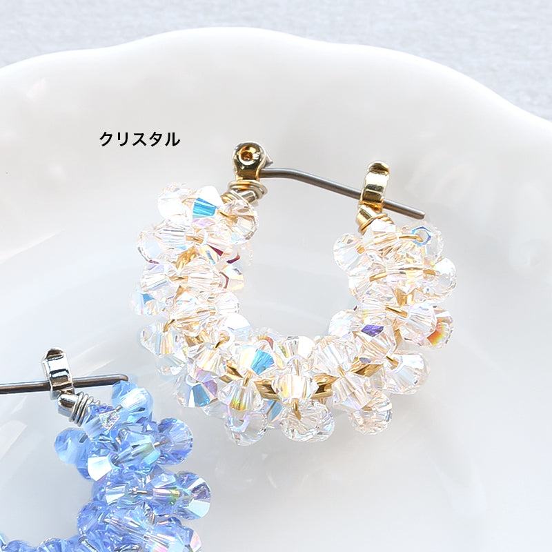 レシピNo.KR0948　クリスタルの煌めきワイヤーフープピアス