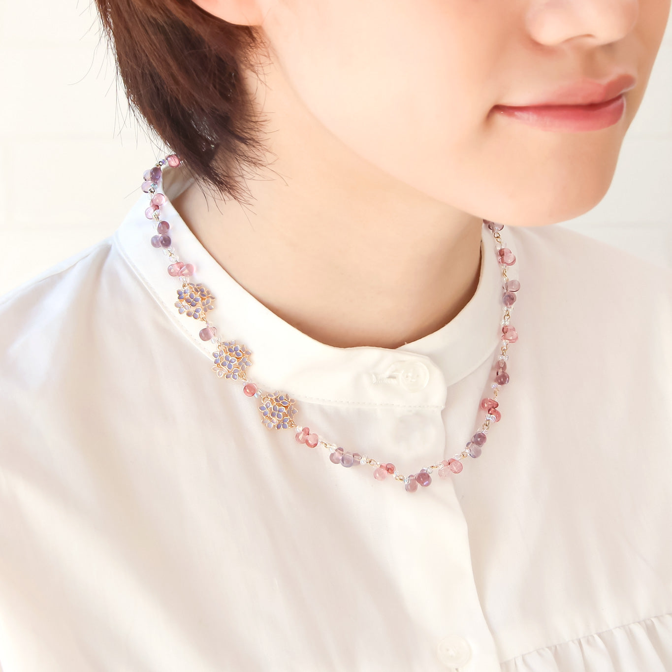 レシピNo.KR0969　チャーム紫陽花のネックレス
