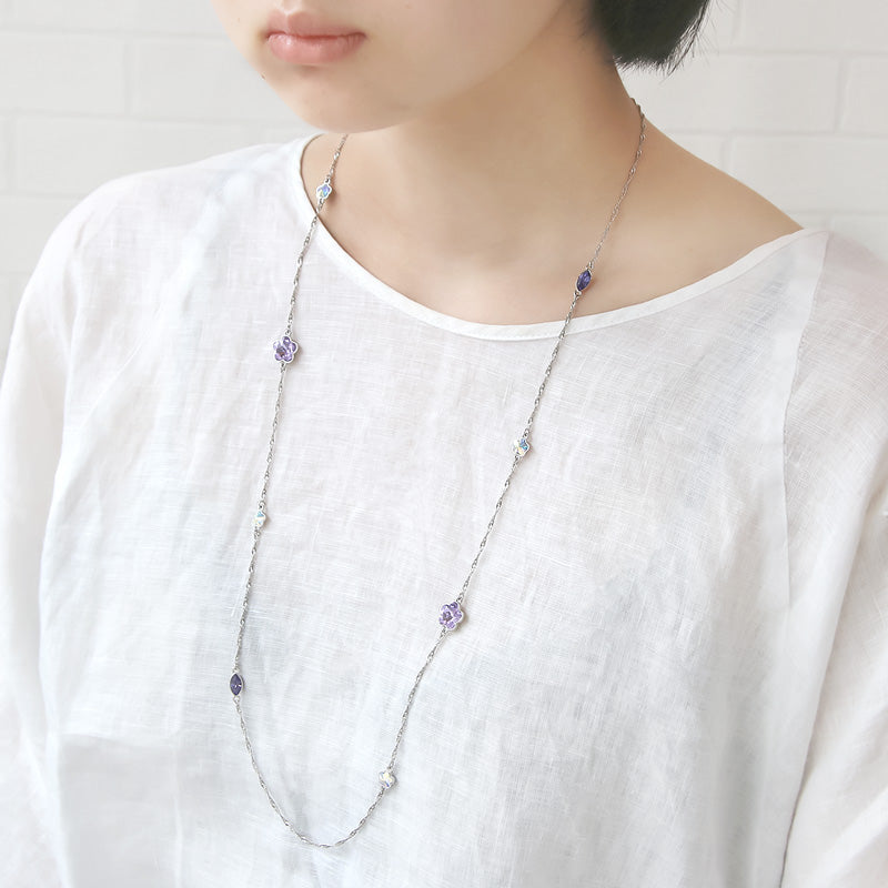 レシピNo.KR0974　貴和クリスタル＃4228・＃4744のロングネックレス