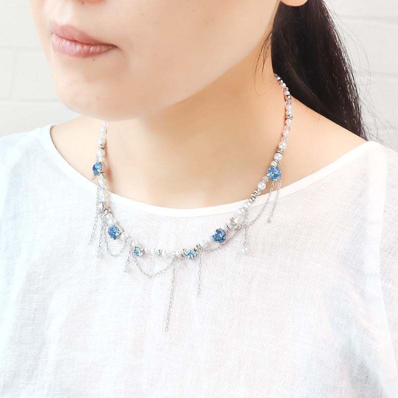 レシピNo.KR0978　貴和クリスタルのチェーンビジューネックレス