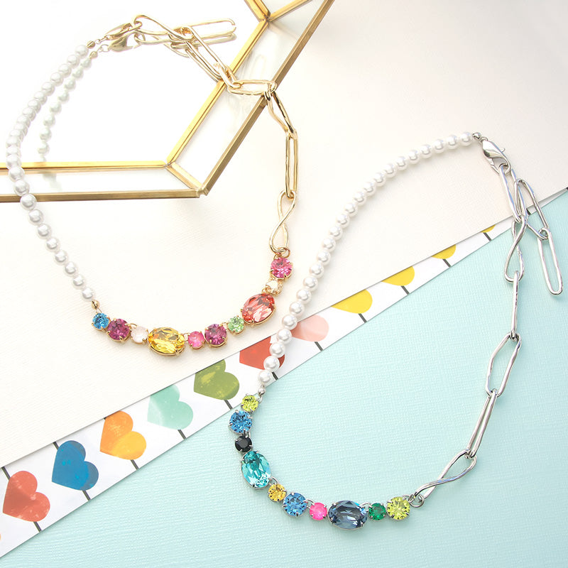 レシピNo.KR0985　貴和クリスタルのマルチビジューネックレス