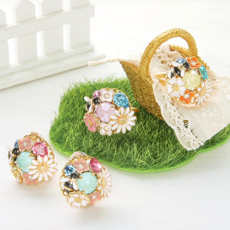 レシピNo.KR0986　貴和クリスタルのフラワービジューアクセサリー2種
