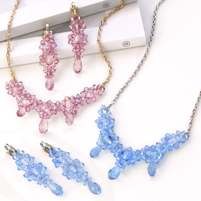 レシピNo.KR0987　貴和クリスタルのアイシクルネック&amp;イヤリング