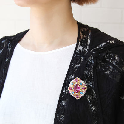 レシピNo.KR0988　貴和クリスタルのクラシカルビーズ刺繍ブローチ