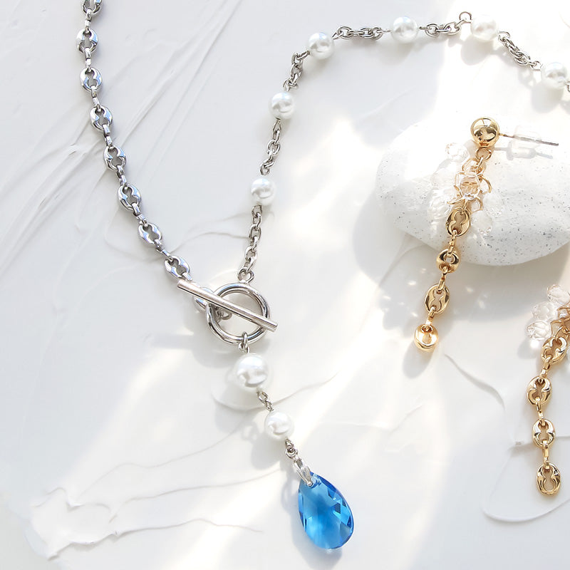レシピNo.KR0994　貴和クリスタルドロップとデザインチェーンのアクセサリー2種