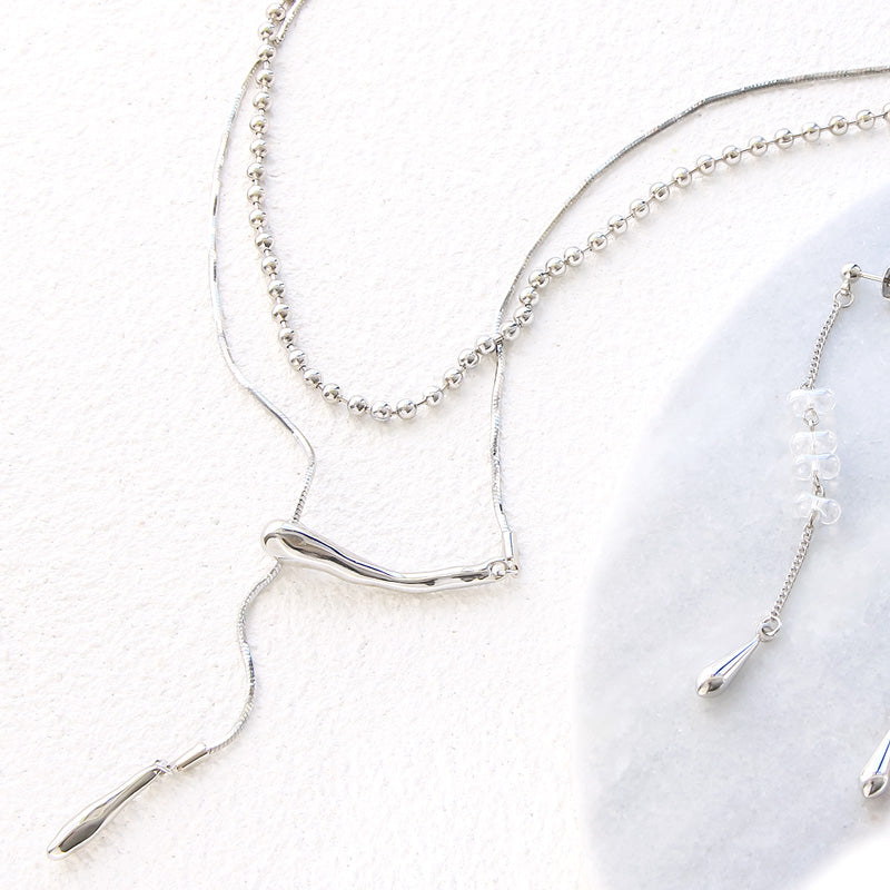 レシピNo.KR0997　メタルパーツドロップとスライドボールのアクセサリー2種