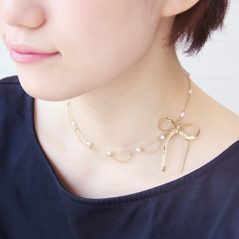 Recipe No.KR0999 2 types of necklaces on chain ribbon