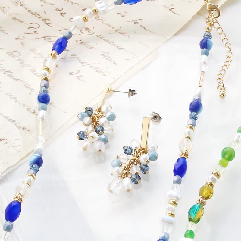 レシピNo.KR1002　チェコビーズのクラシカルネック&amp;ピアス