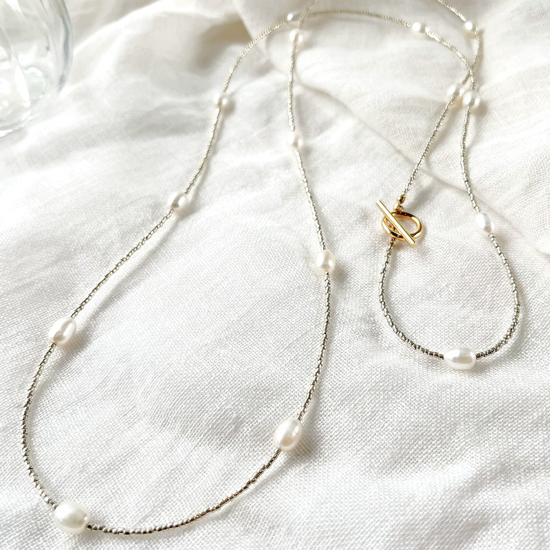 Recipe No.KR1018 Freshwater Pearl Rice Station Long Necklace