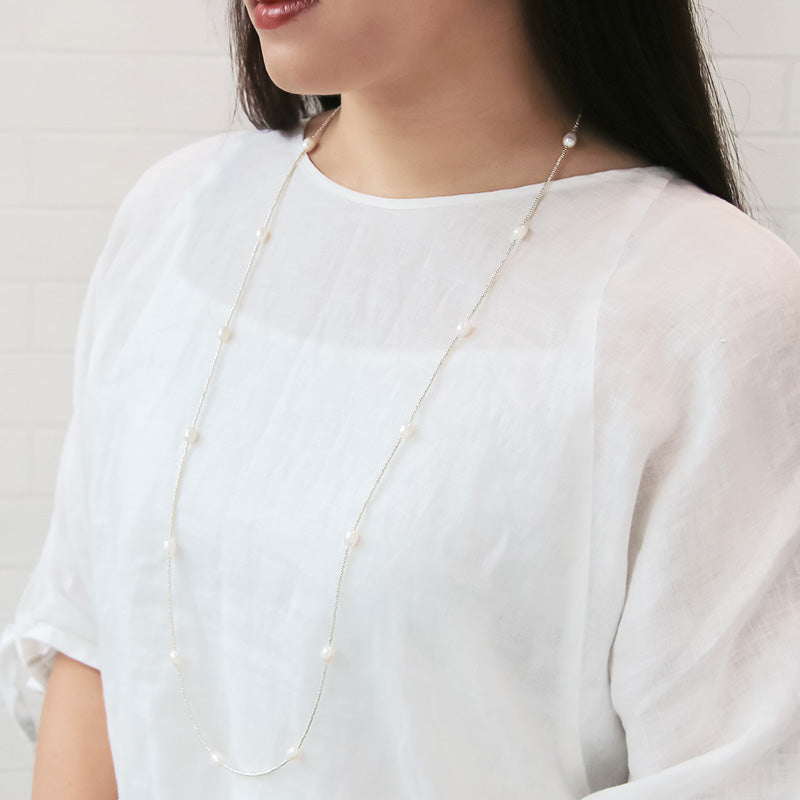 Recipe No.KR1018 Freshwater Pearl Rice Station Long Necklace
