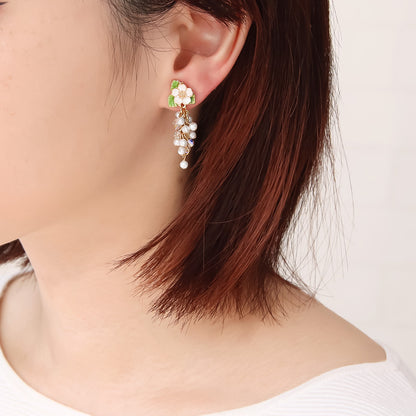 レシピNo.KR1128　ストロベリーフラワー＆リーフのアクセサリー4種