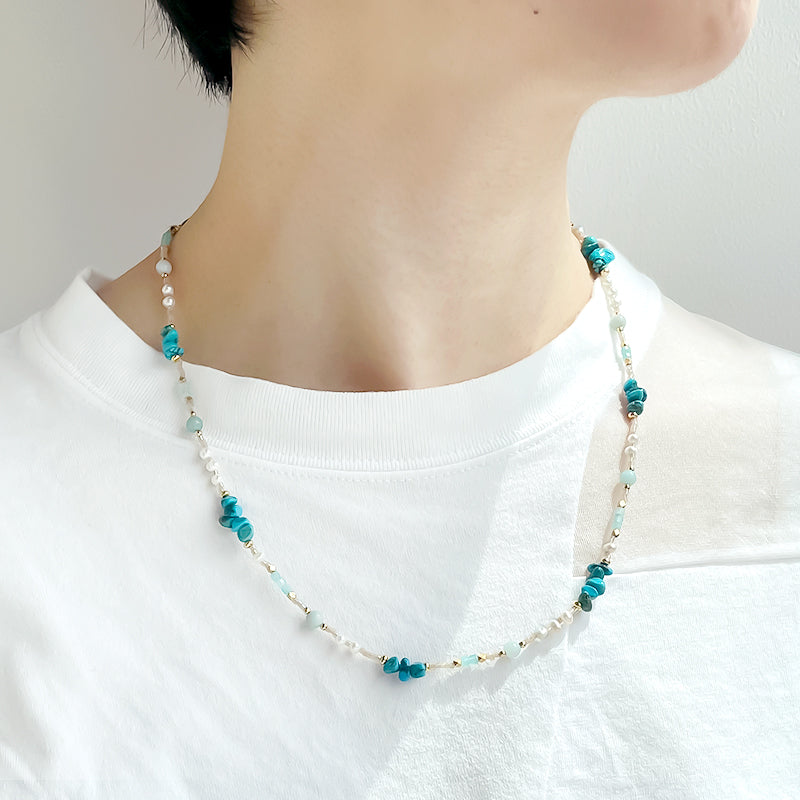 Kit: 2-way bracelet made of natural stone and freshwater pearls (KR1157)