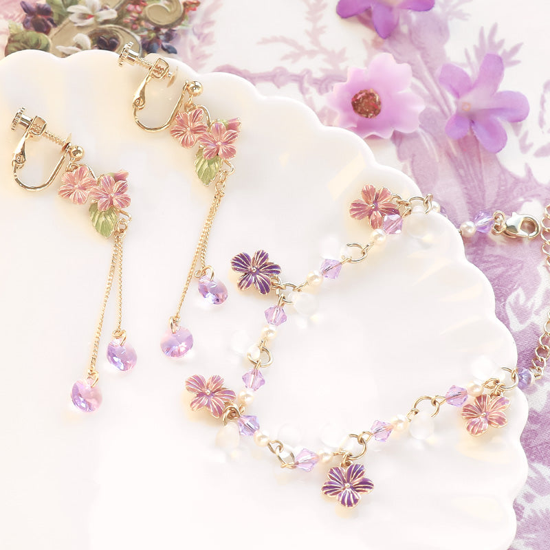 レシピNo.KR1164　チャームすみれのブレス＆イヤリング