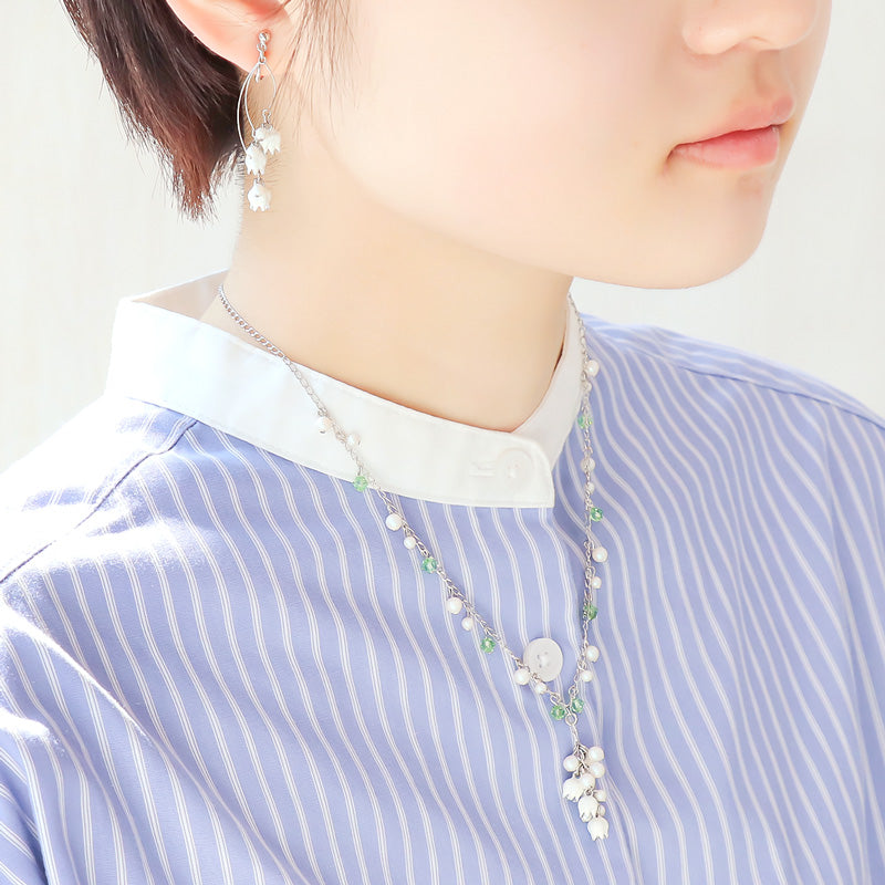 レシピNo.KR1169　チャームすずらんとクリスタルパールのネック＆イヤリング