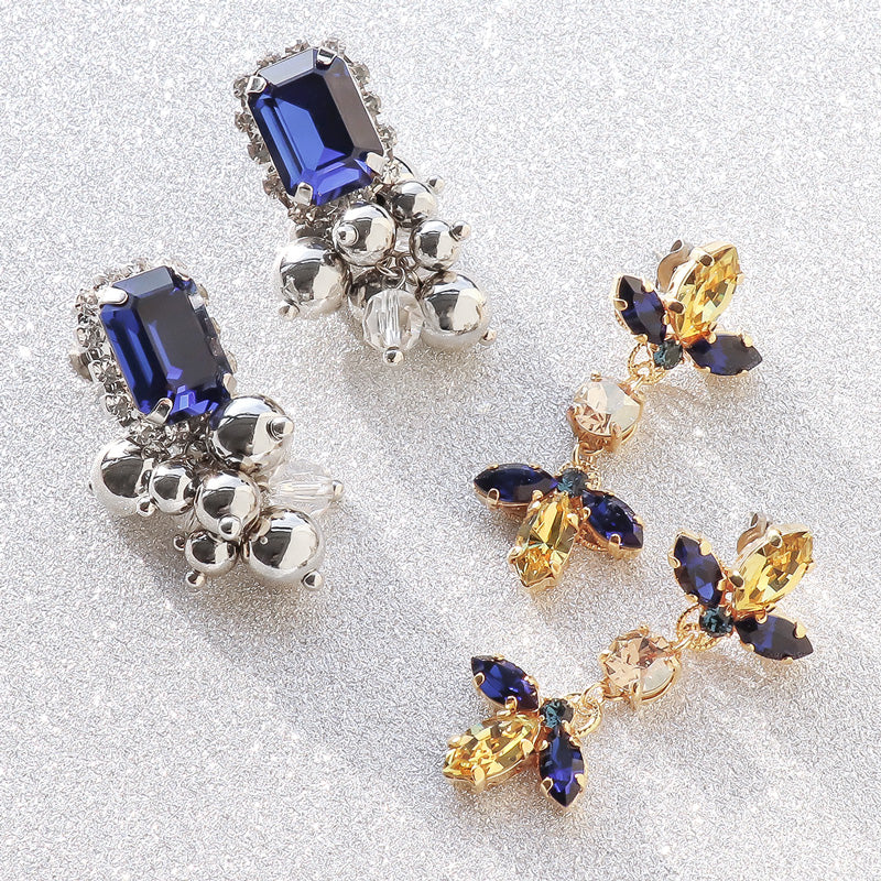 レシピNo.KR1175　貴和クリスタルダークサファイヤのイヤーアクセサリー2種