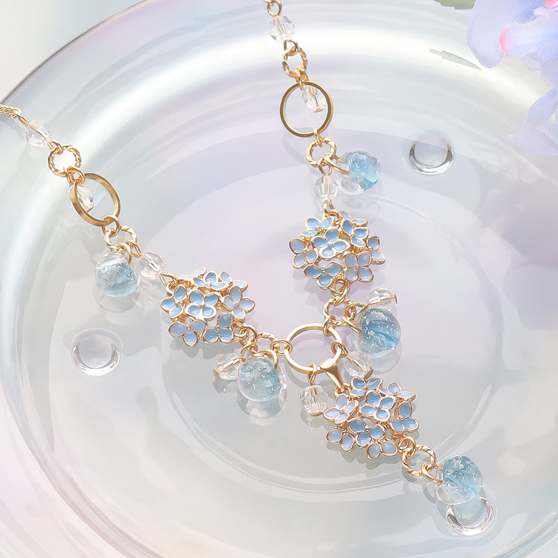 レシピNo.KR1189　チャーム紫陽花とティアドロップビーズのネックレス