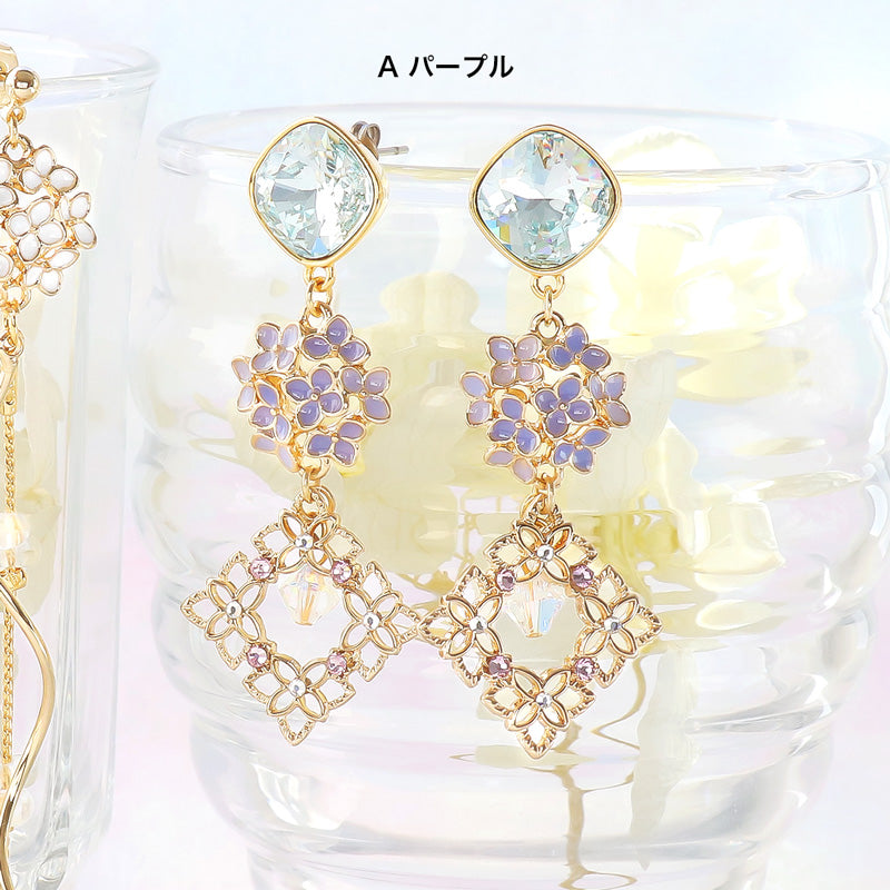 レシピNo.KR1191　チャーム紫陽花のピアス2種