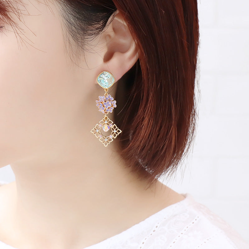 レシピNo.KR1191　チャーム紫陽花のピアス2種