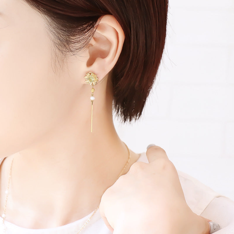 レシピNo.KR1235　チャームひまわりと淡水パールのネック＆ブレス&amp;ピアス