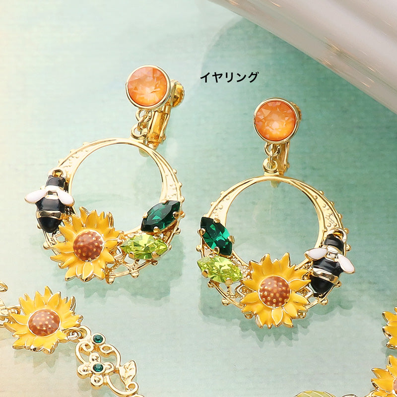レシピNo.KR1236　チャームひまわりのアクセサリー3種